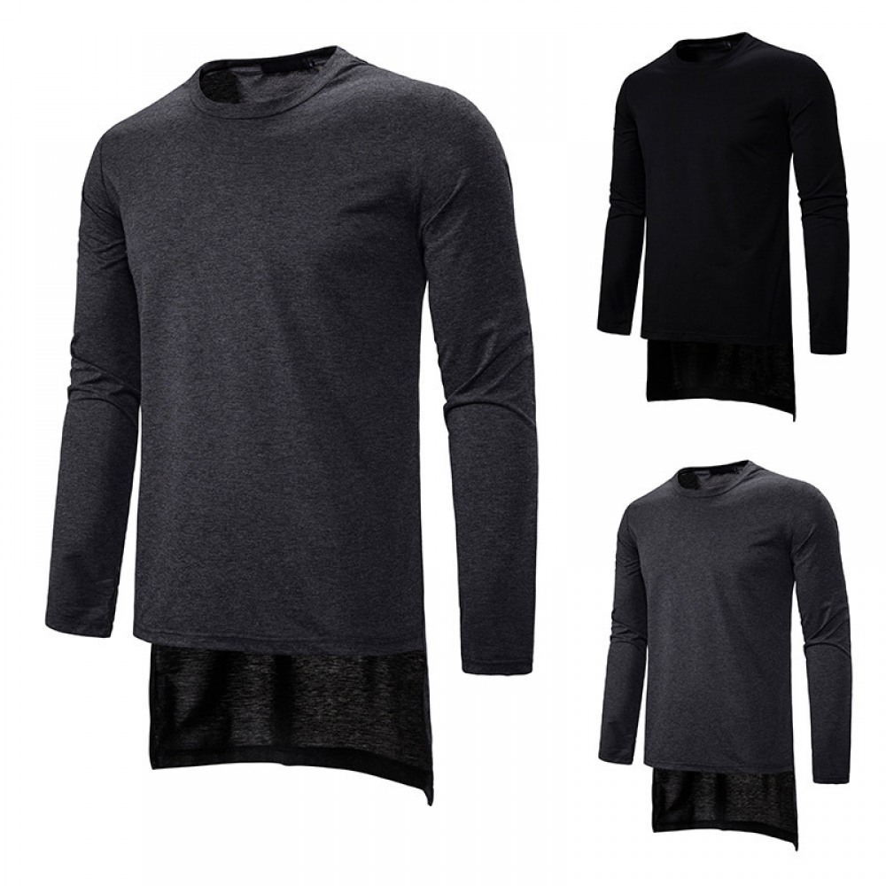 Round Neck T-Shirt Men's Loose Dark Trend Irregular Mens Long-Sleeved Shirts
